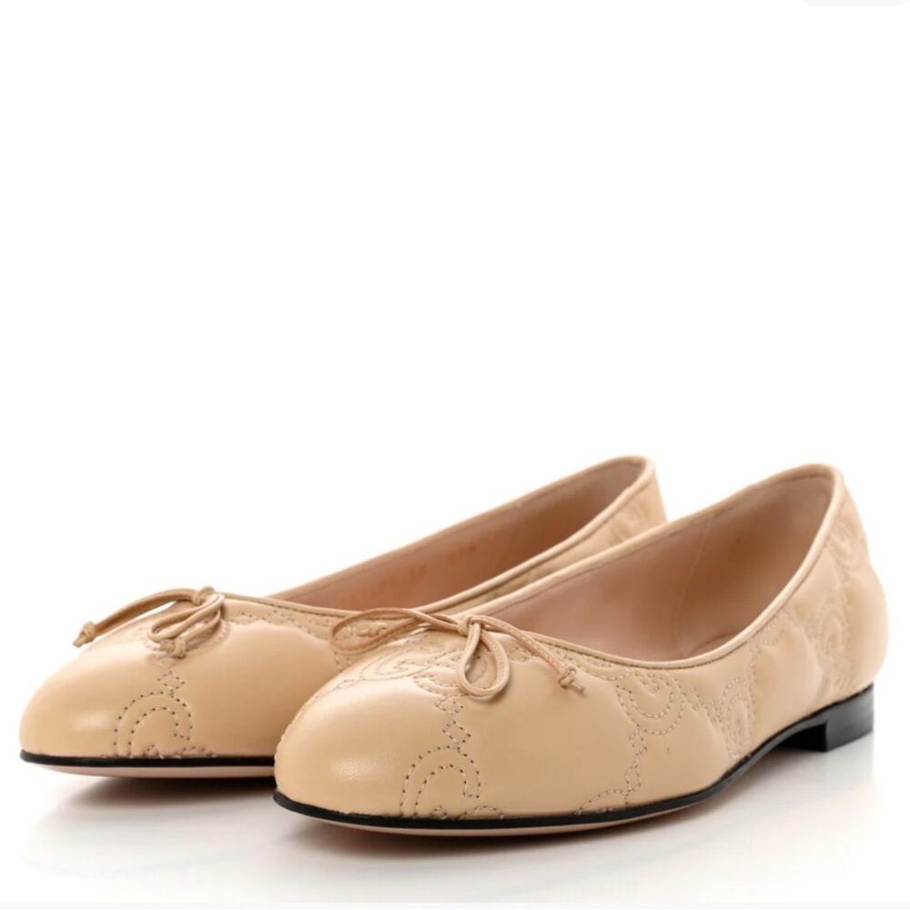 Gucci Nappa GG Matelasse Jolie Ballet Flats in Natural Leather Size 40